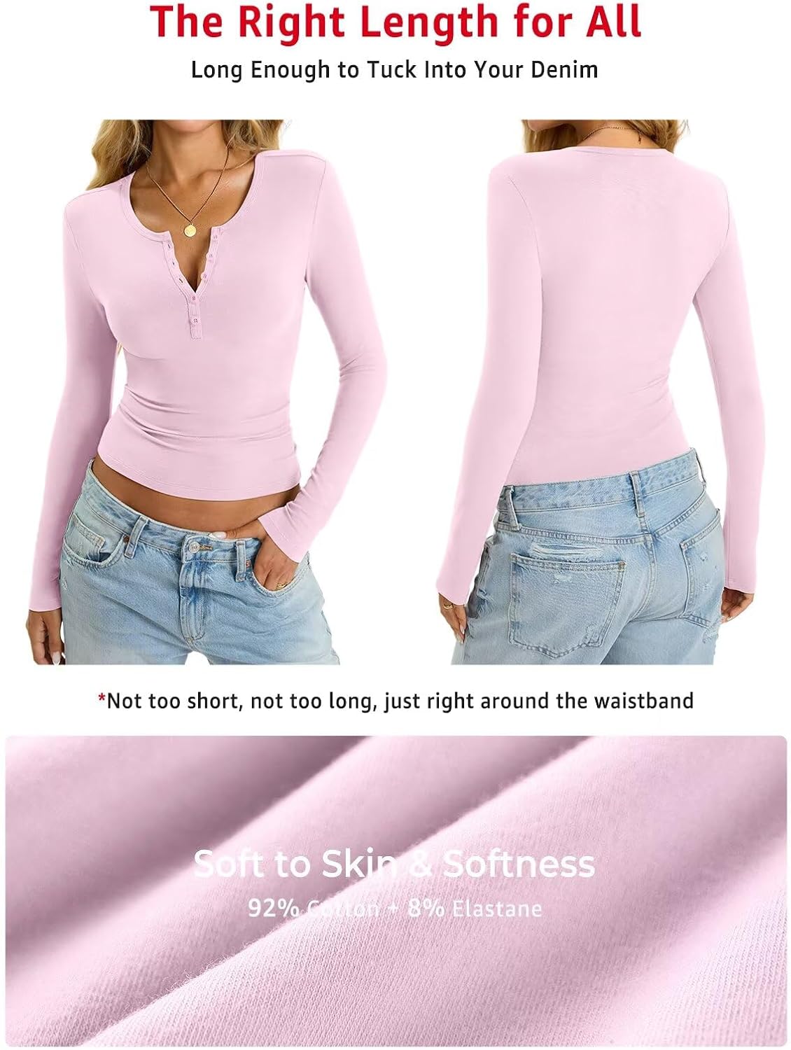 Womens Cotton Long Sleeve Shirts V Neck Henley Tops Slim Fit Basic Going Out Tshirt... - Image 6
