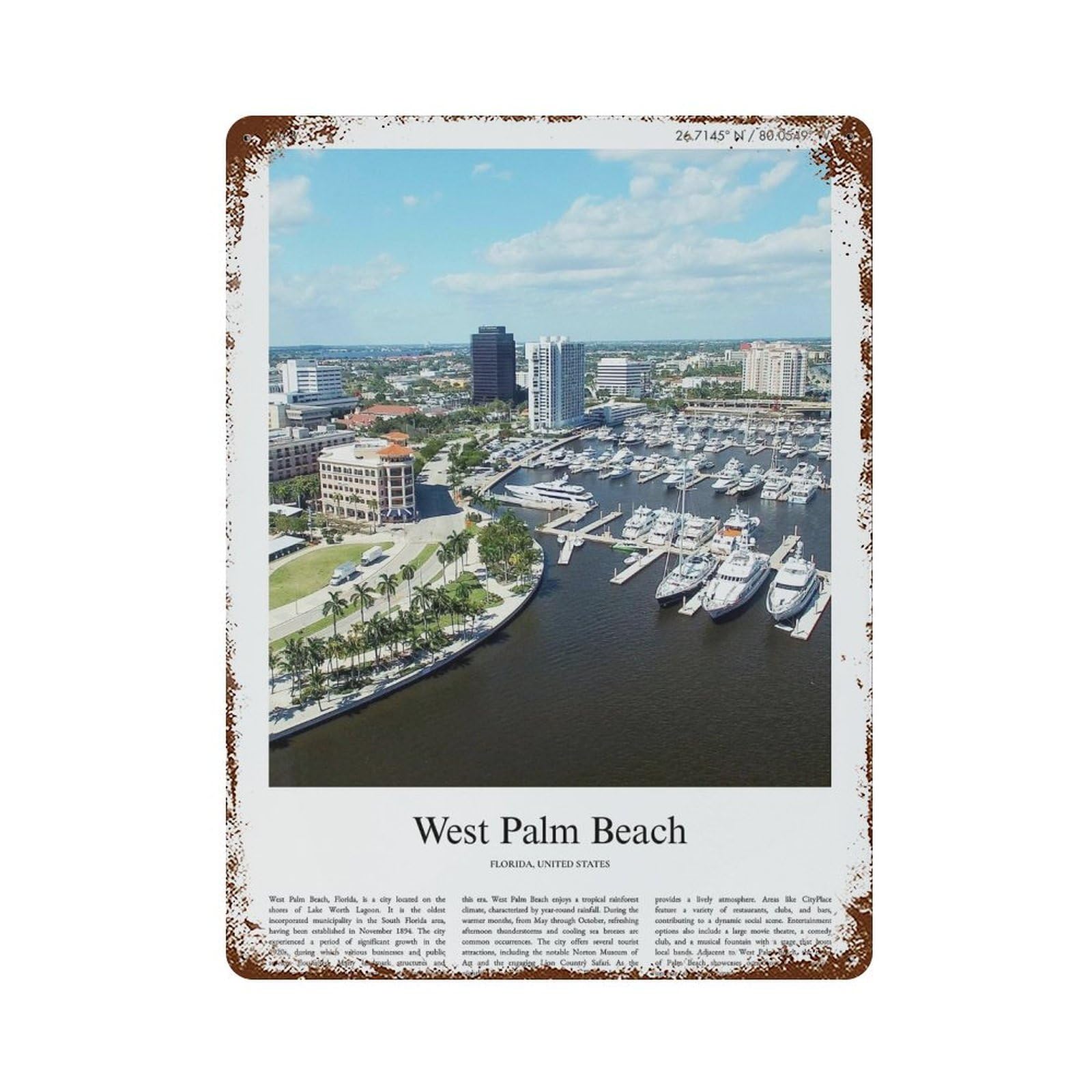 xiaoxiaoshen West Palm Beach Florida, United States, USA City Scenery Wall Decor Art Metal Tin Poster Modern Home Decor Art Home Bar Shop Decorations Vintage Sign 40x30cm