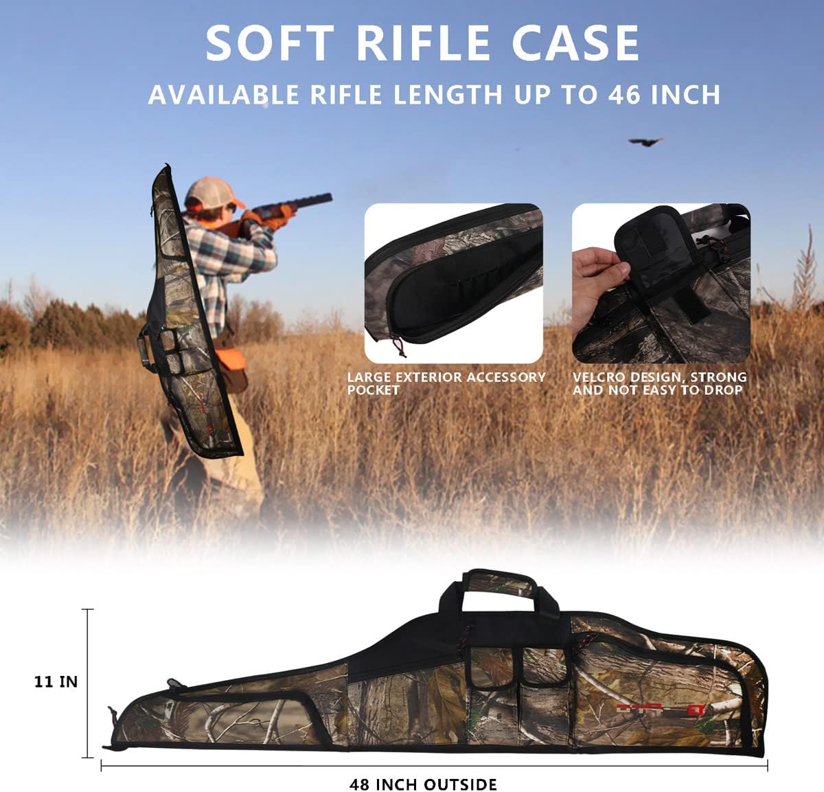 Adansonia Soft Rifle Shotgun Case 48" 52" - G-Pro Camo Long Gun Bag with Multiple Storage for Scoped Rifle Non-Scoped Shotgun