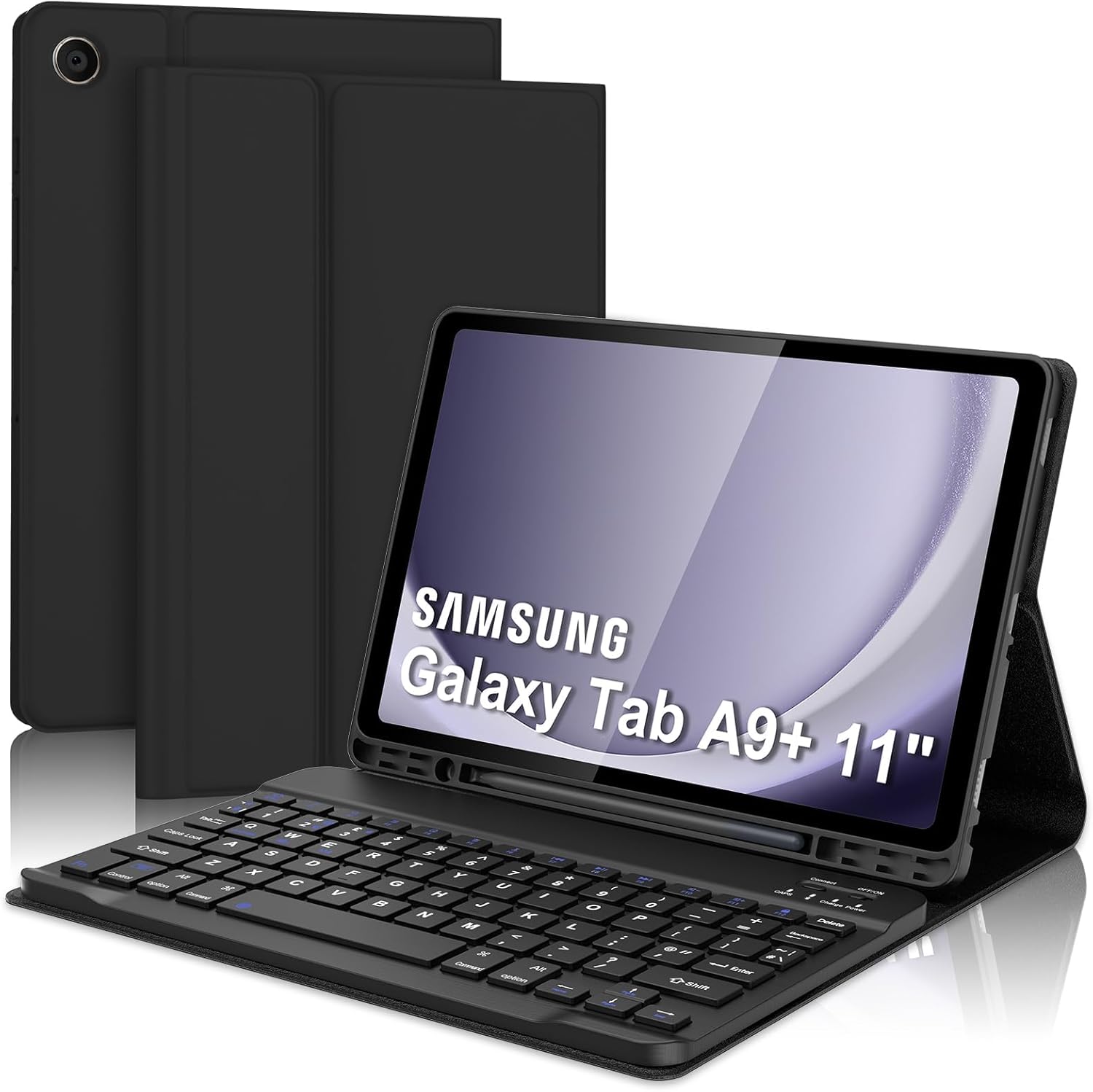 WINCHKING Keyboard Case for Samsung Galaxy Tab A9 Plus 11"(SM-X210/X216/X218),Detachable Wireless Bluetooth Keyboard Multi-Angle Viewing Cover with Pen Slot for Samsung Tablet A9+ 5G (Black)