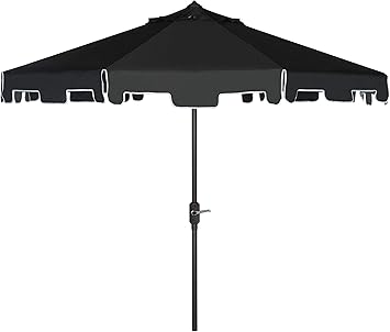 SAFAVIEH Outdoor - Zimmerman 9-Foot Crank Patio Umbrella - Black & White Canopy - Brown Aluminum Pole - Valance Trim with Tilt Mechanism - Ideal for Patio, Deck, Poolside, Backyard PAT8000H