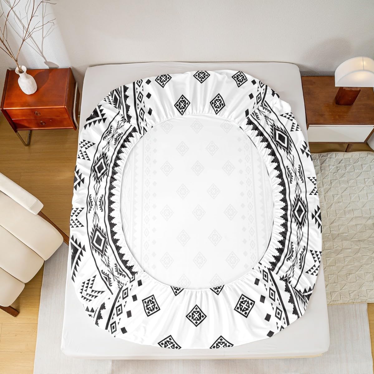 America Southwest Sheet Set King Size,Aztec Tribal Style Bedding Set,Black White Stripes Bed Sheet Kids Girls Women Adult Room Decor Vintage Rustic Farmhouse Fitted + Flat Sheet,2 Pillowcases
