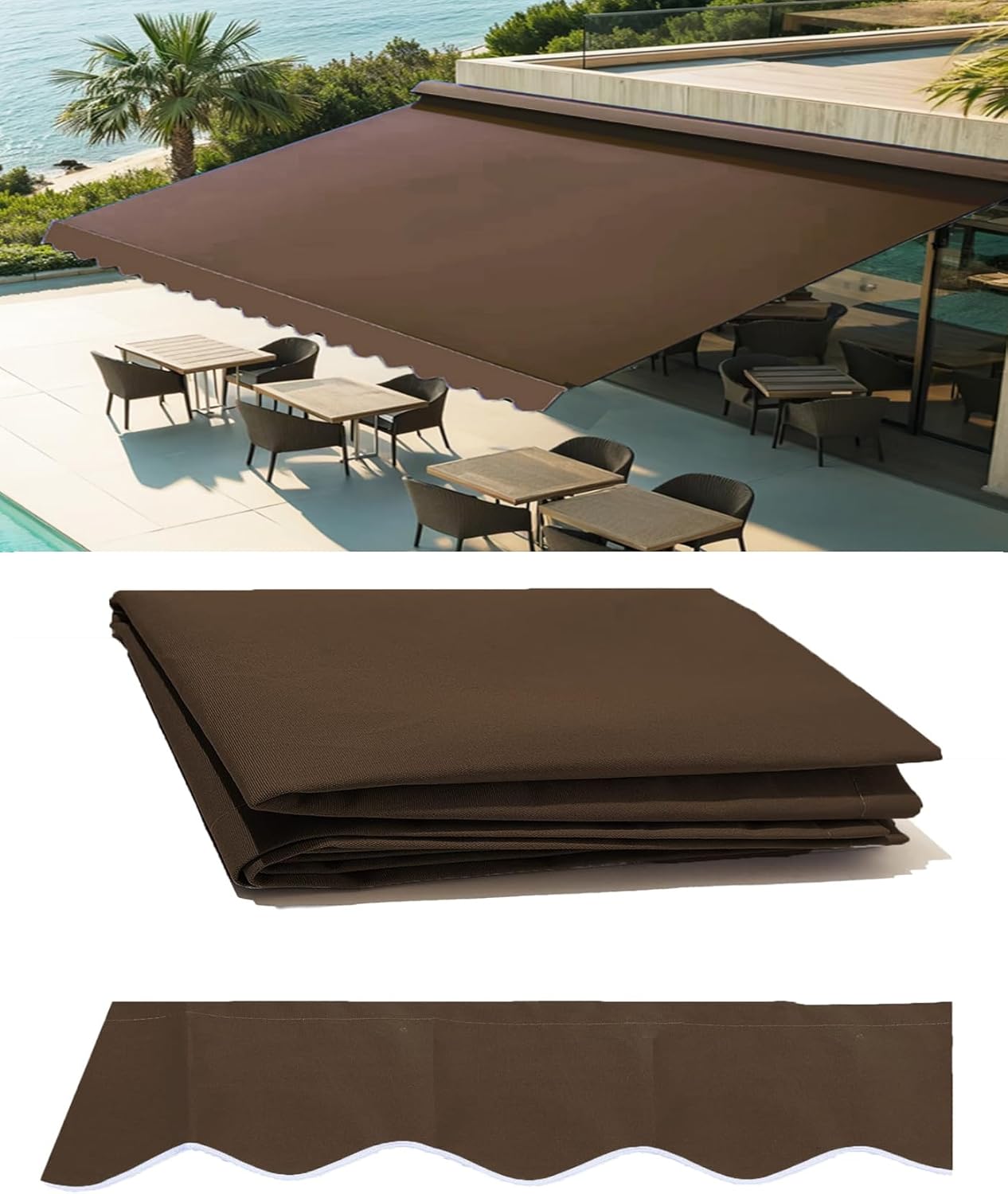10' x 8' Retractable Patio Awning Replacement Fabric Cloth, Durable Exterior Sunshade Canopy Cloth, Reinforced Multi-Purpose Waterproof Protective Awning Cover, Brown 10' x 8' Brown