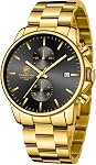GOLDEN HOUR Montres Homme avec Acier inoxydable Noir et Métal Casual Imperméable Chronographe Montre Quartz, Date Auto en Colorful Hands