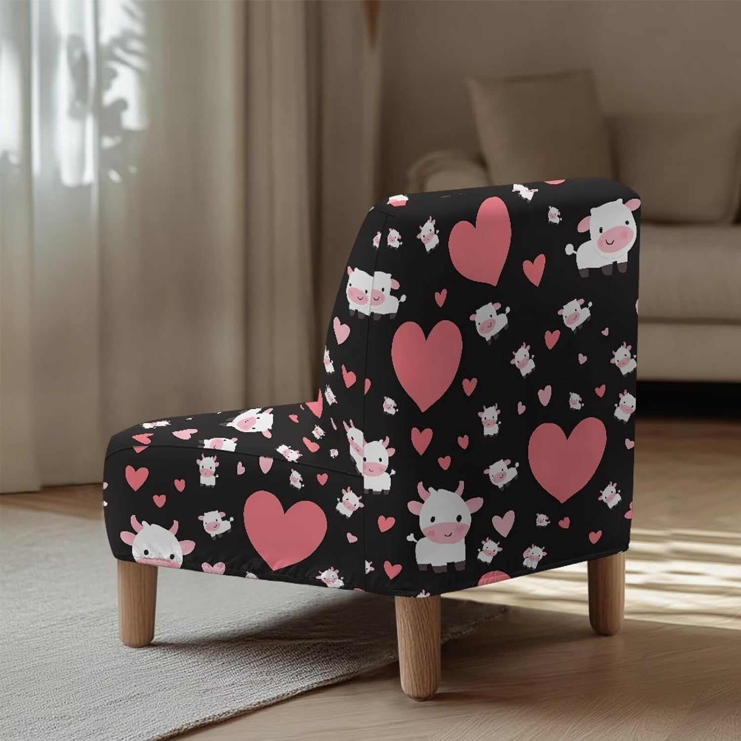 Set of 2 Armless Accent Chairs Covers Thick Love Cow Armless Sofa Cover Stretchable Couch Cover Removable Slipper Chair Slipcover Christmas Decorations for Living Dining Room Hotel
