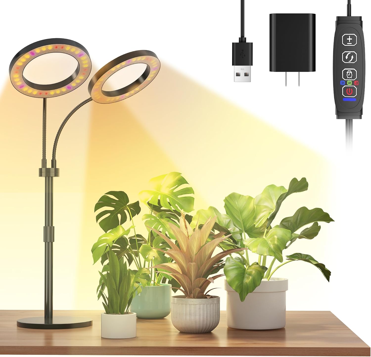 Grow Lights for Indoor Plants Full Spectrum, LED Plant Light with Metal Base, Plant Growing Lamps with Timer 3/9/12H, 3 Color Modes, 6 Brightness Levels, 25-38'' Adjustable Height