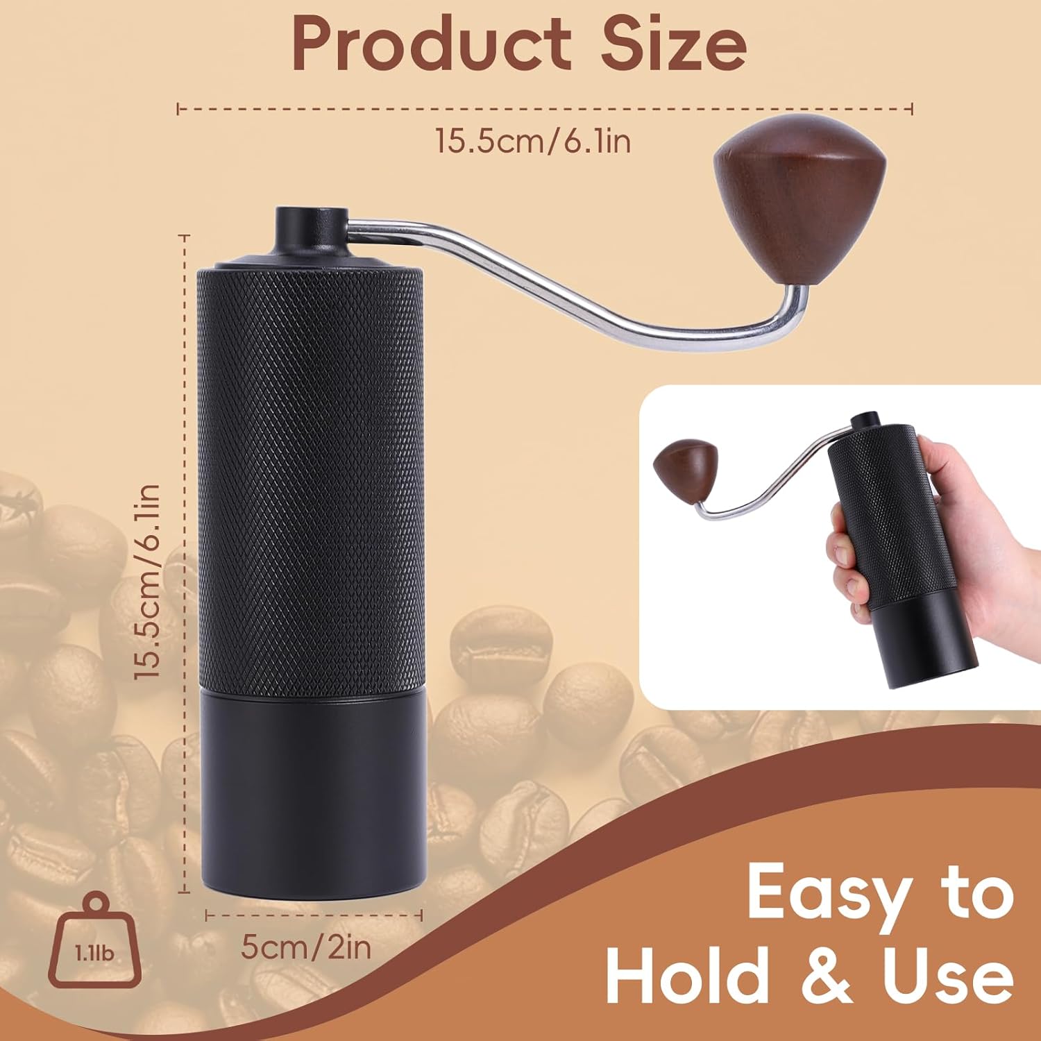 Manual Coffee Grinder with Stainless Steel Conical Grinding Burr Hand Crank Coffee Bean Grinder Mill for Espresso Pour Over French Press Moka for Office Home Camping Traveling - Image 2