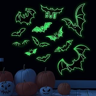 Glow in The Dark Halloween Bats Wall Stickers, Black Ghost Bat Halloween Bedroom Wall Decals, All Saints' Day Kids Room Decor, Nursery Window Door Ceiling Home DIY Decoration