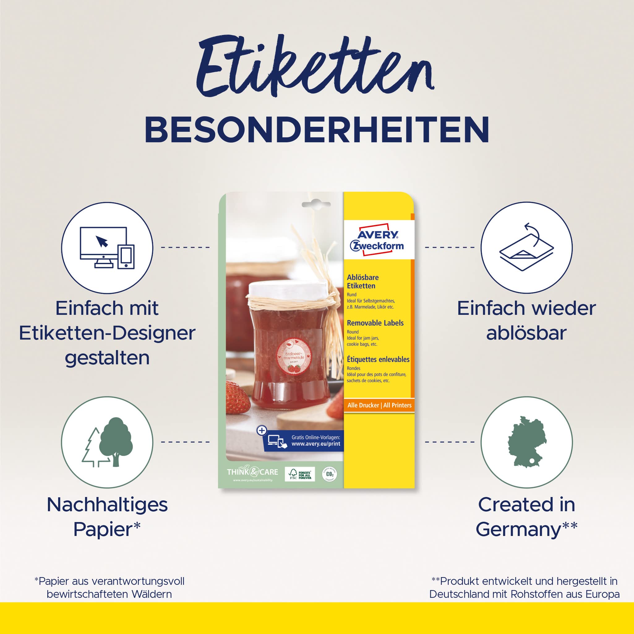 Einmachglas Etiketten AVERY Zweckform Flaschenetiketten 5083 – 120 Ablösbare Aufkleber, Achteckig, 61x60,3 Mm, Für Einmachgläser & Selbst Gemachtes, Weiß