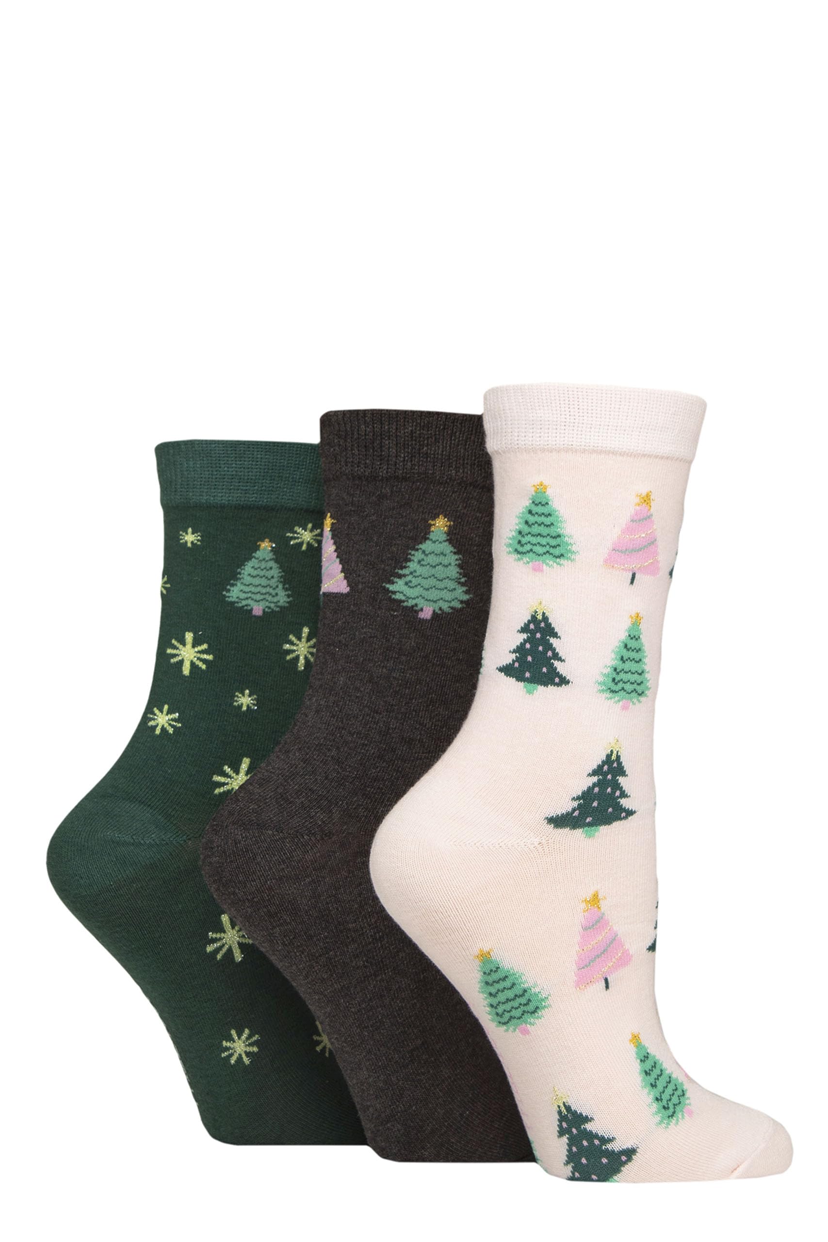 Sockshop Women's Christmas Trees Wildfeet Christmas Socks - Cotton, Xmas Patterned Novelty, Gift, Stocking Filler Multipack Of 3 Size 4-8 (Uk, Numeric, 4, 8, Regular, Regular, )