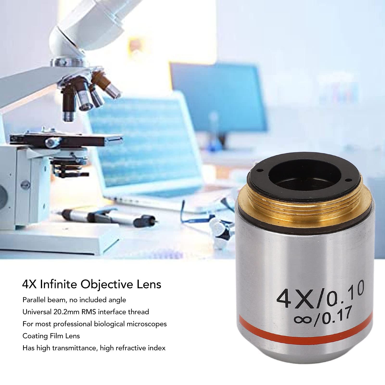 NDNCZDHC 4X Objective Lens RMS Thread Microscope Infinite Objective Lens Biological Microscope Objective Replacement