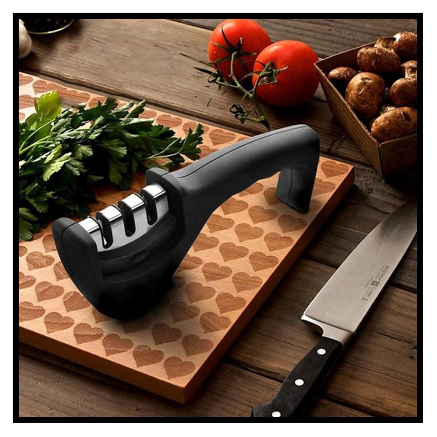Manual Knife Sharpener 3-Stage Sharpening Tool for Ceramic Knives and Steel Knives with Ergonomic Handle (Black) Manual Knife Sharpener 3-Stage Sharpening Tool for Ceramic Knives and Steel Knives with Ergonomic Handle (Black)