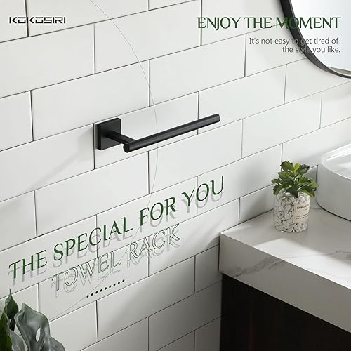 Miniatura 3 de KOKOSIRI Barra para Toallas de Mano en Negro Mate, Accesorios de Baño de Acero Inoxidable, Soporte de Toallas para Pared, para Gabinete de Cocina y