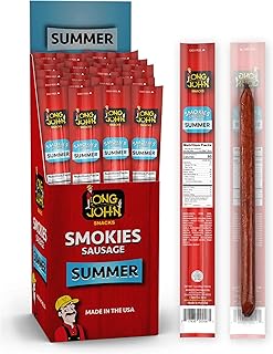 Long John Snacks Smokies Smoked Sausage Links - Premium USA-Sourced Pork & Beef Jerky Sticks - High-Protein Meat Sticks Individually Wrapped - Gluten-Free, Keto, Low Carb Snacks - Summer, 24 Pack