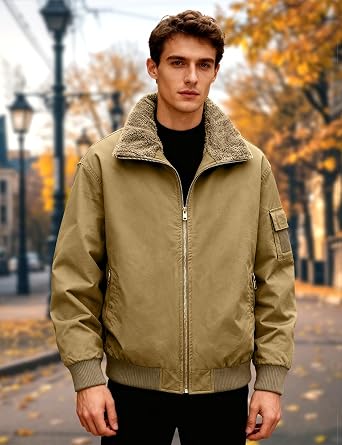 Eisctnd Men's Winter Bomber Jacket Sherpa Lined Fleece Warm Coat