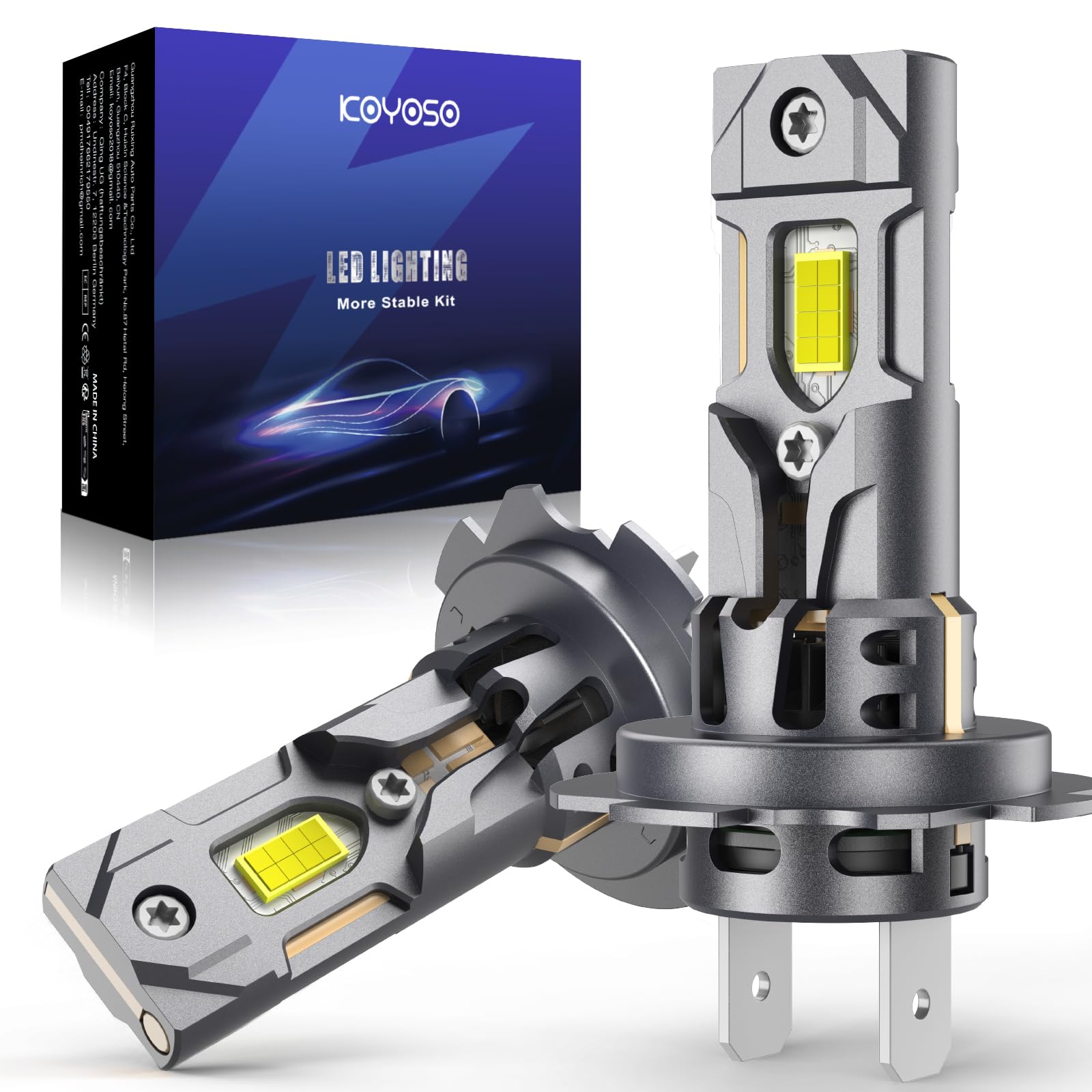 KOYOSO Lampadine H7 LED 30000LM: 130W Auto H7 LED Kit Di Conversione Faro, 1:1 Design di Ricambio Lampada Alogena,Plug and Play, 6000k bianco freddo