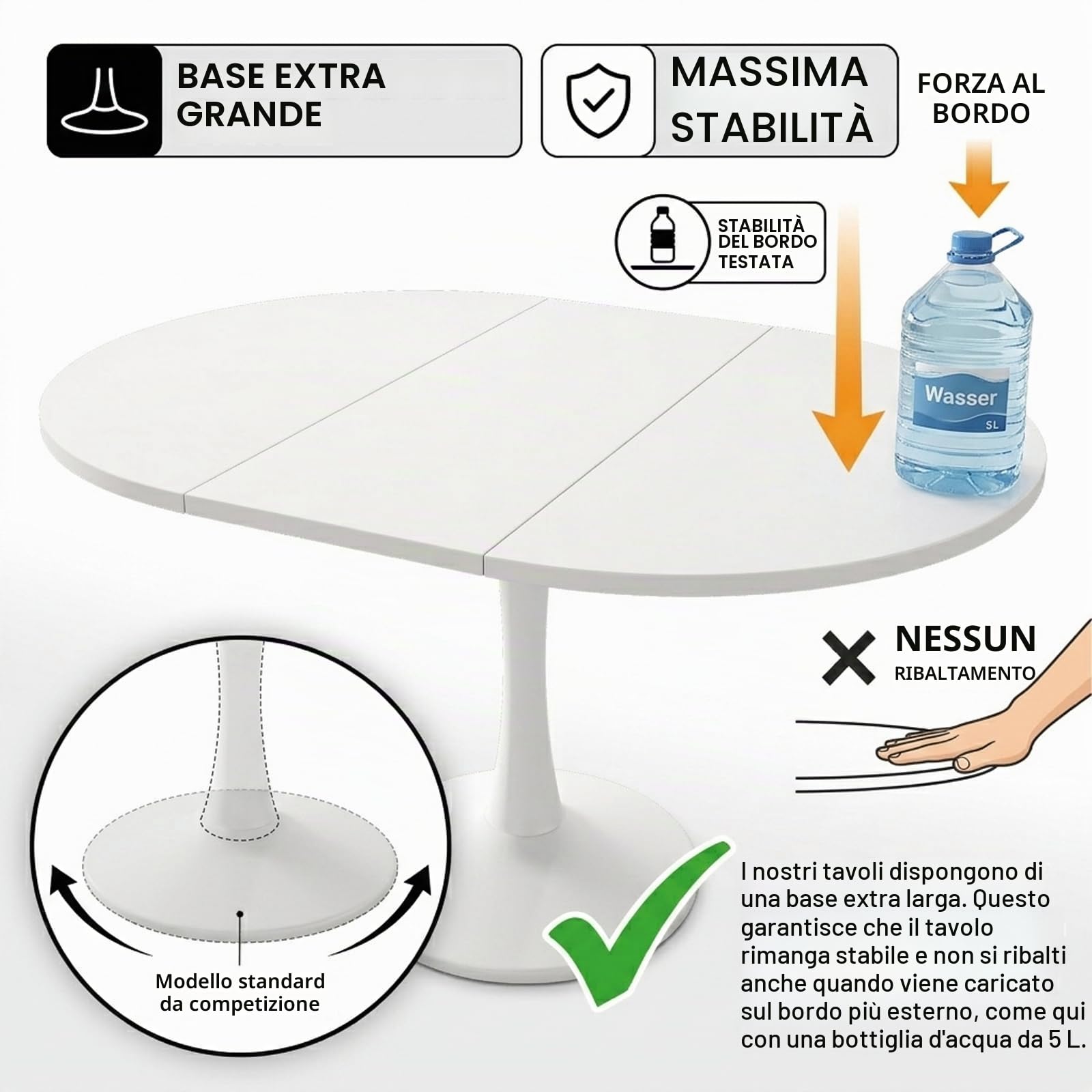 1 pezzo Tavolo da pranzo allungabile rotondo salvaspazio, con superficie in materiale legnoso facile da pulire e base a colonna stabile, 100/140 x 100 x 75 cm, per un massimo di 8 persone