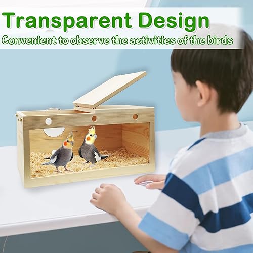 Miniatura 3 de Hamiledyi Caja nido de periquitos transparente para pájaros, jaula de madera, caja de cría para agapornis, cacatúa, budgie, conure, pinzón, loro,