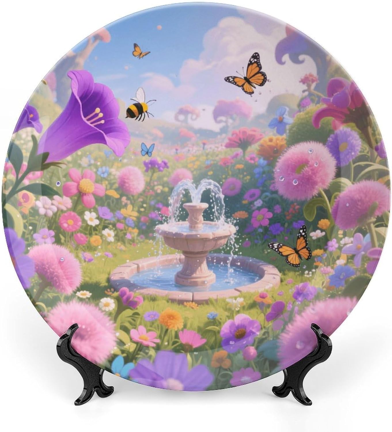 Bone China Decorative Plates Fairytale Flower Sea Ceramic Decorative Plate Wall Decor with Display Stand Ceramic Ornaments for Wall Hanging Decoration