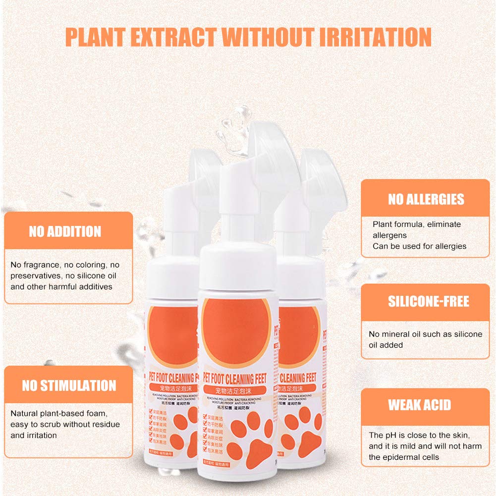 Fdit Mousse de Nettoyage des Pieds pour Animaux de Compagnie, nettoyant pour Pattes de Chien de Nettoyage en Profondeur empêchant la Fissuration à Sec des Pieds avec Une Brosse de Massage pour