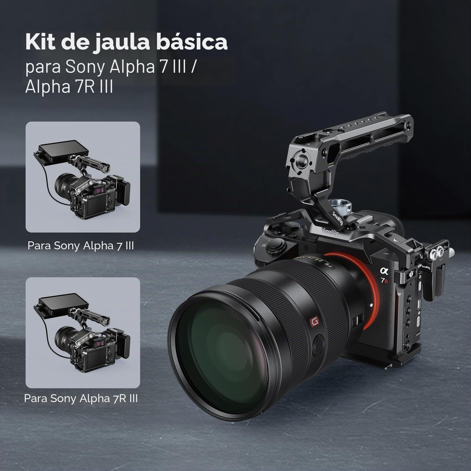 SMALLRIG A7 III / A7R III Kit de Jaula para Cámara para Sony Alpha 7 III / Alpha 7R III, Jaula Completa con Top Handle para ARRI y Cable Clmap, Zapata incorporada y NATO Rail - 4198