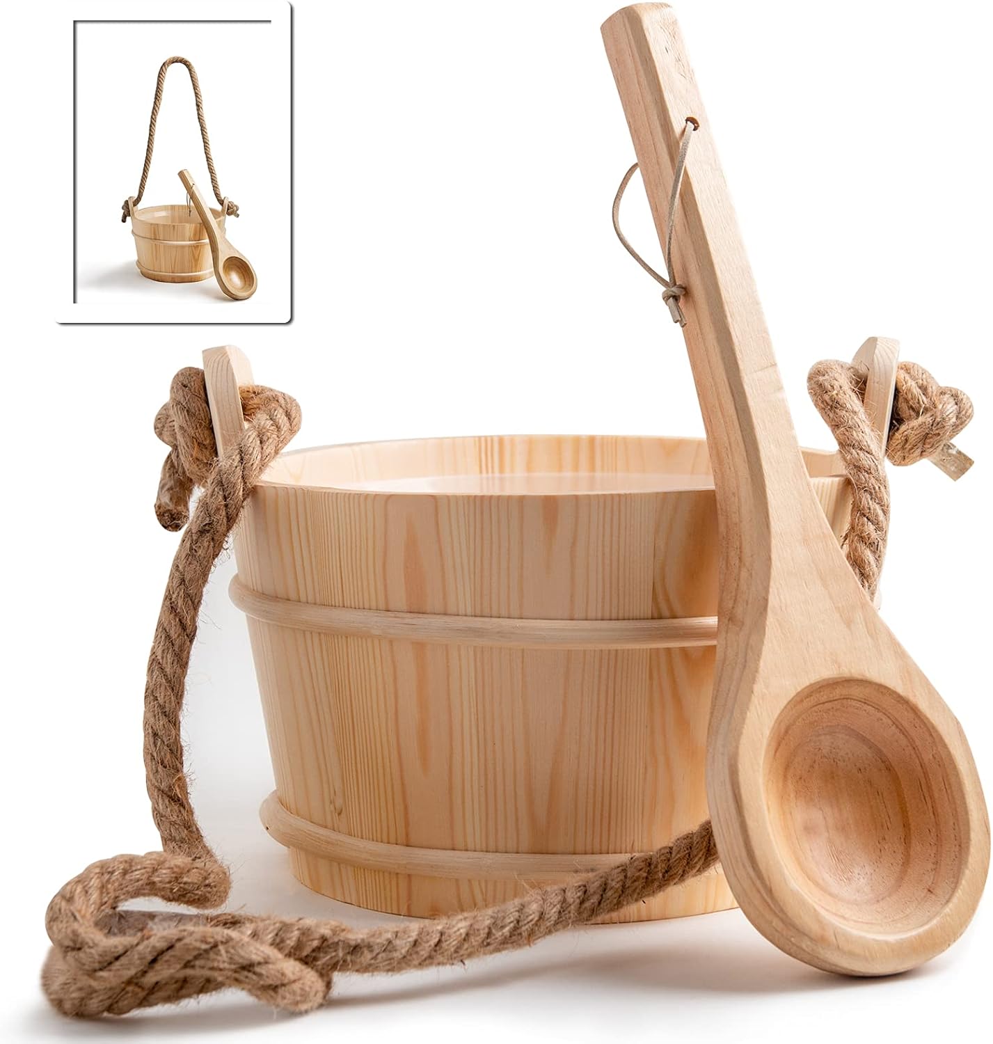 APFFSY Sauna Bucket and Ladle Cedar - Sauna Bucket, Sauna Accessories with Wooden Bucket Ladle Handmade, Lengthened Rope Handle and Plastic Liner : Patio, Lawn & Garden