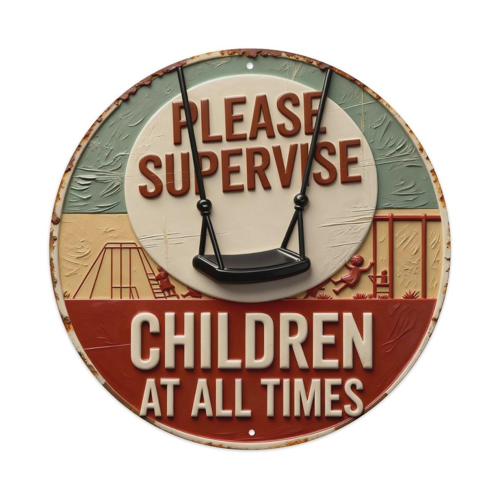Zlatcbu Vintage Supervise Children Playground Sign Metal Tin Sign Retro Wall Art Poster, Decor For Home Living Room Bar Cafe Garage, 8X8 Inch