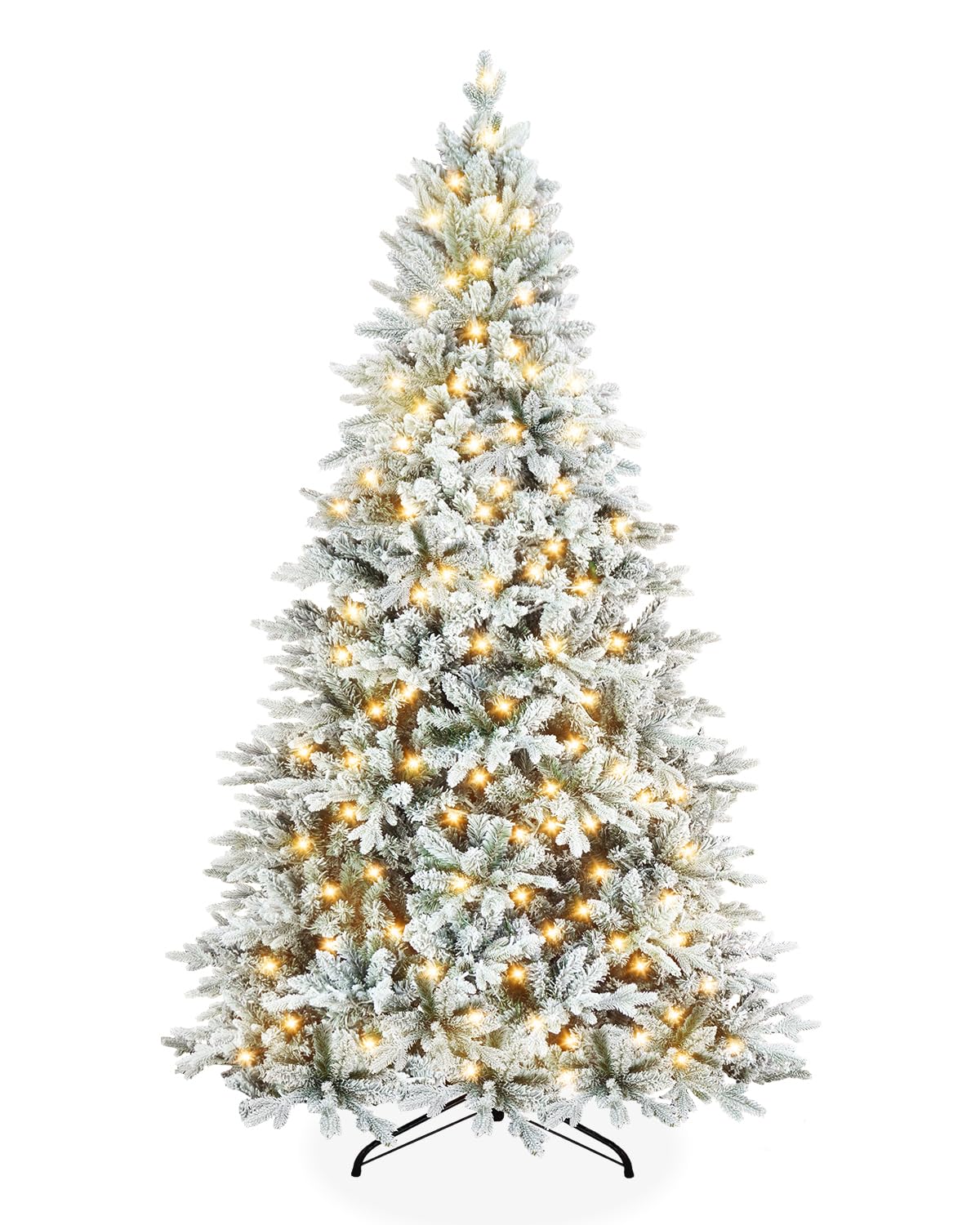 Artificial Flocked Christmas Tree with 350 LED Lights, 7.5 FT Faux Frosted Lighted Christmas Tree Fake Christmas Tree Snow with 1050 Branch Tips for Indoor and Outdoor Holiday Party Decor
