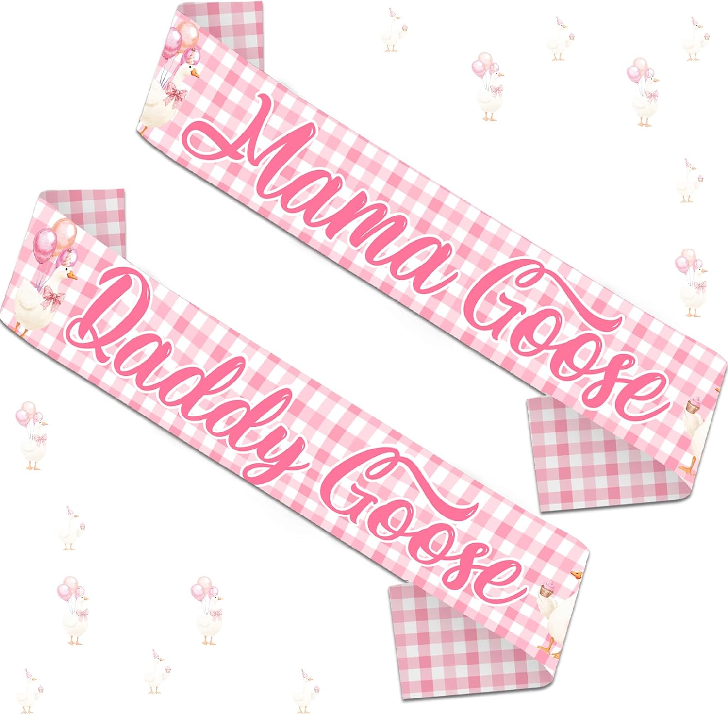 Blue Mama Goose Daddy Goose Sash Set for Goose Baby Shower Decorations, Pre-Strung Adjustable Sashes with Pins, Gender Reveal Party Accessories for Expecting Parents