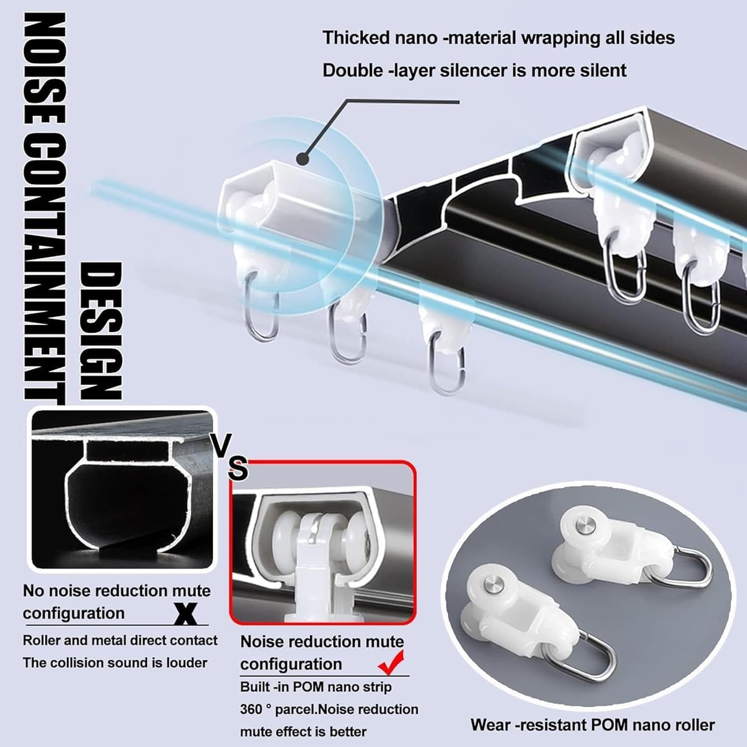 Double Curtain Track Noise Free Nano Ceiling Rail for Room Divider Complete Set with Mounting Hardware Ideal Office 1.5M Rose Gold Color