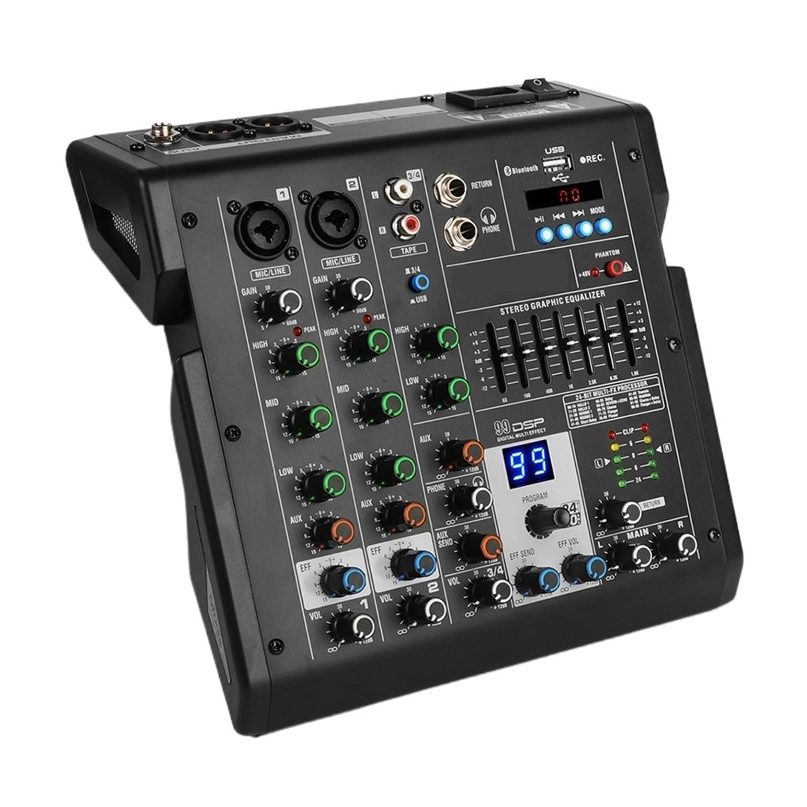 Table De Mixage Audio 4/6 Canaux, Console DJ Professionnelle, 99 Effets Numériques Intégrés, Alimentation Fantôme 48V(4 Channels)