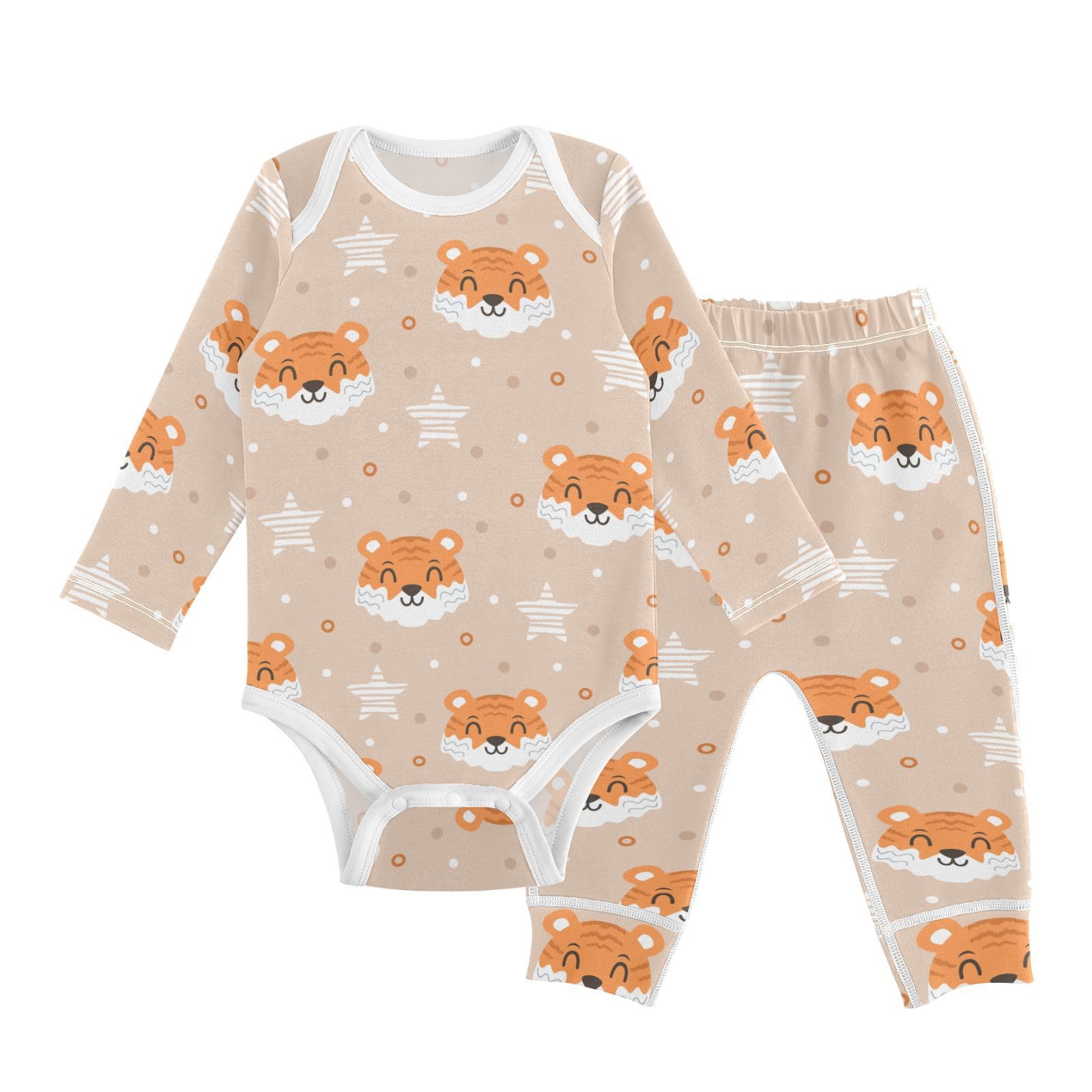 vvfelixl Baby Bodysuits Pants Sets Tiger Heads Stars Baby Bodysuit Long Sleeve Baby Clothes for Boys Girls 12-18M