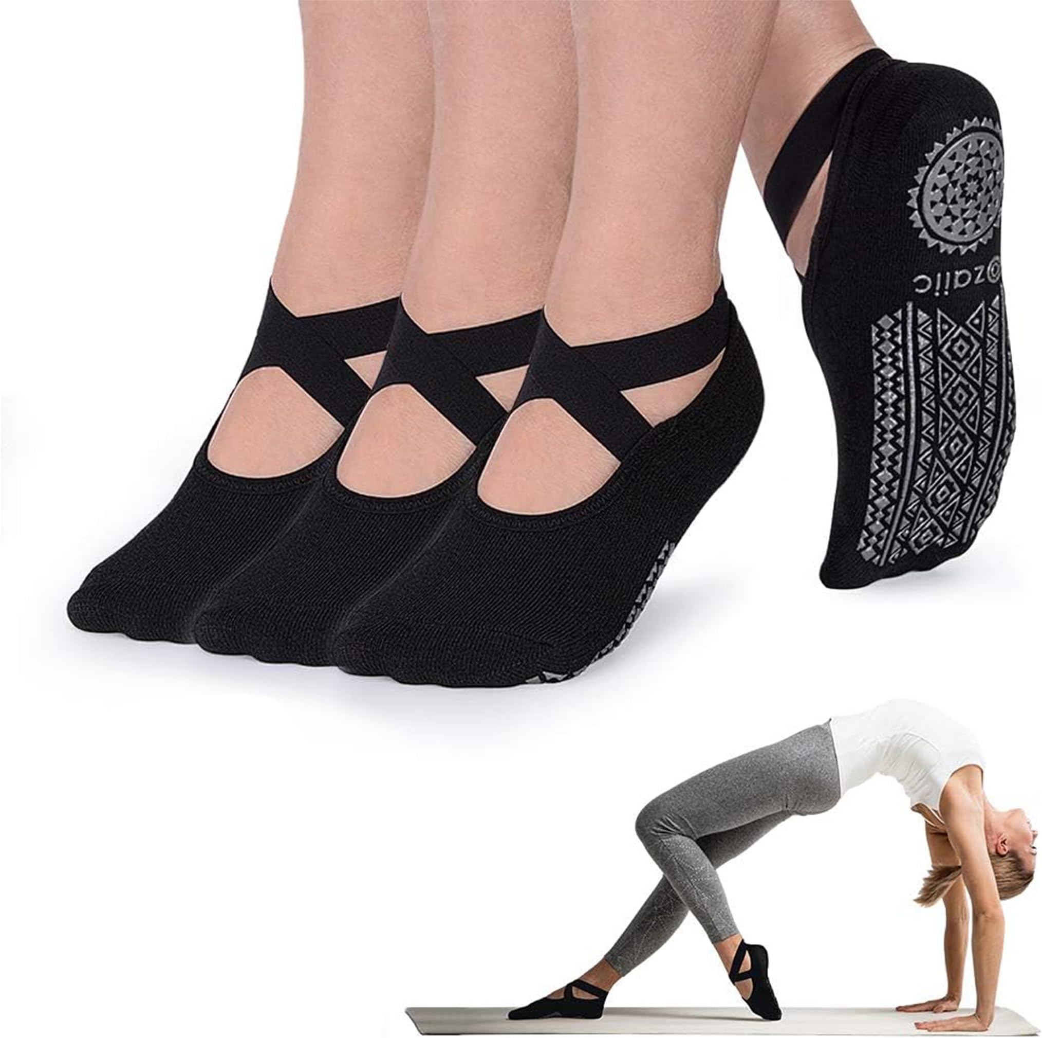 Pilates Socks for Women Non Slip Grip, Yoga Socks with Grippers for Barre, Hospital, Ballet, Dance, Barefoot Workout