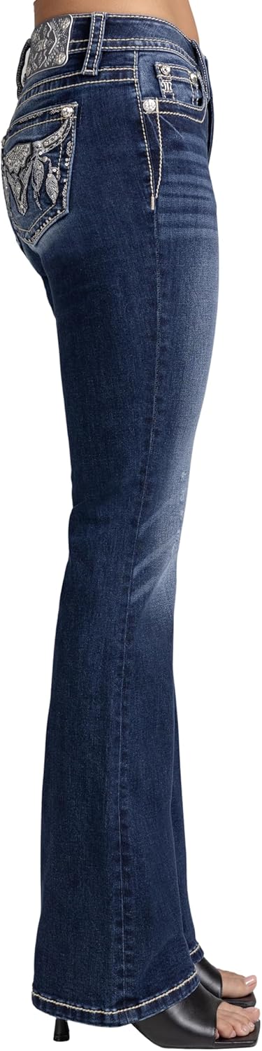 Miss Me Women's Silver Longhorn Embellished Pockets Mid-Rise Bootcut Jeans - Image 3