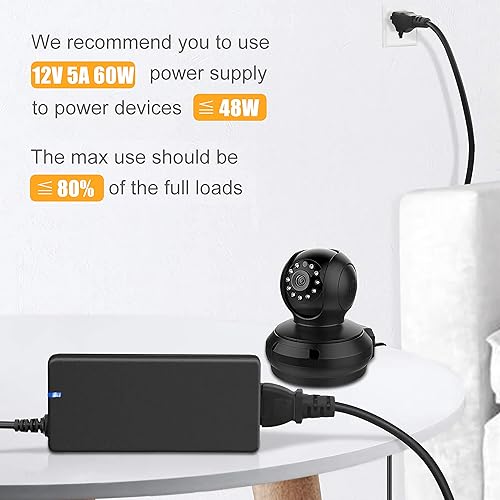 Miniatura 7 de Adaptador de fuente de alimentación de 12V 5A, CA 100-240V a CC 12V, entrada 100V-240V, salida 12V 5A 60W, con conector hembra de CC, conector de