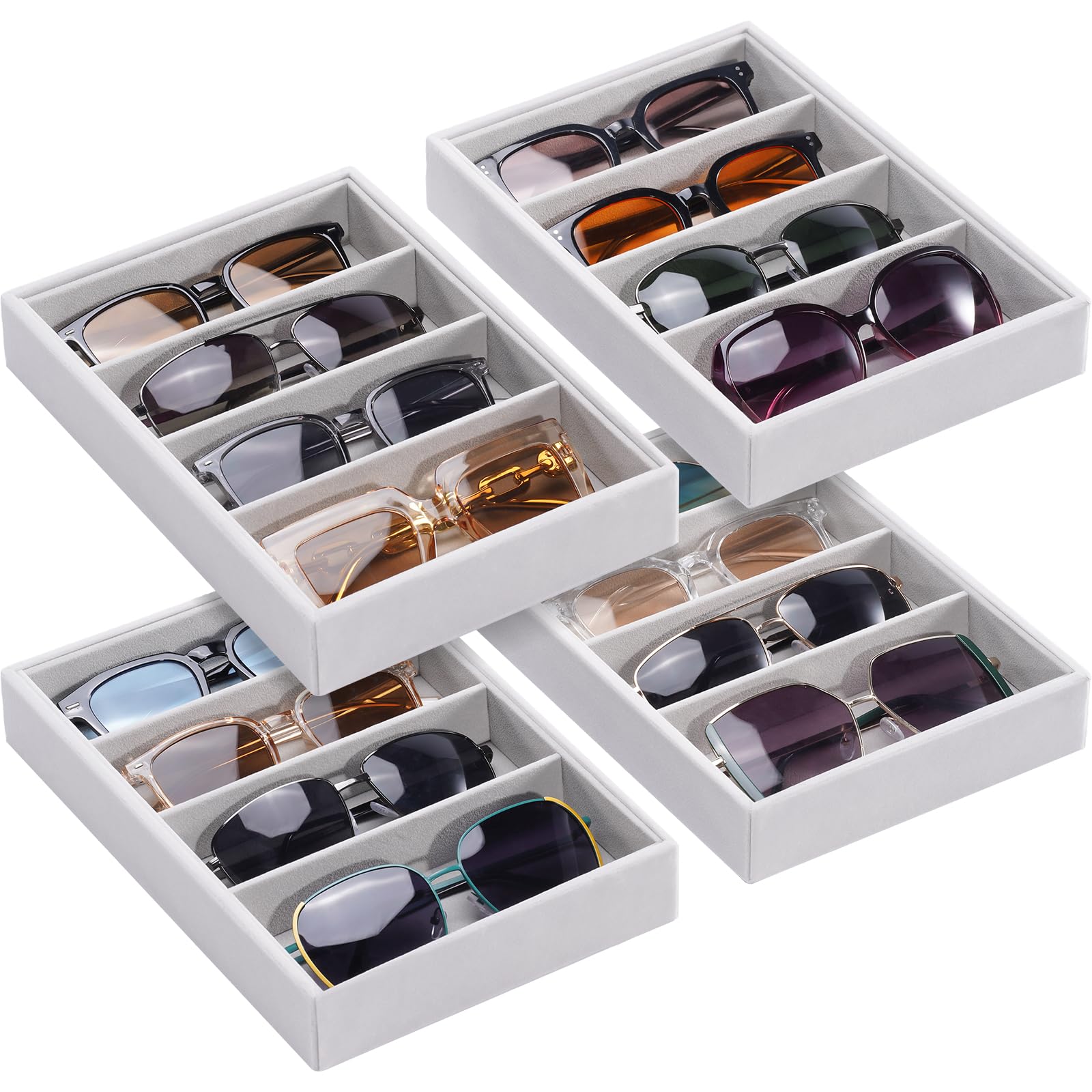 Lolalet Bandeja Organizador de Gafas de Sol, 8 Compartimentos para Gafas de Ante, Estante de Almacenaje para Gafas de Sol para Mujeres y Hombres
