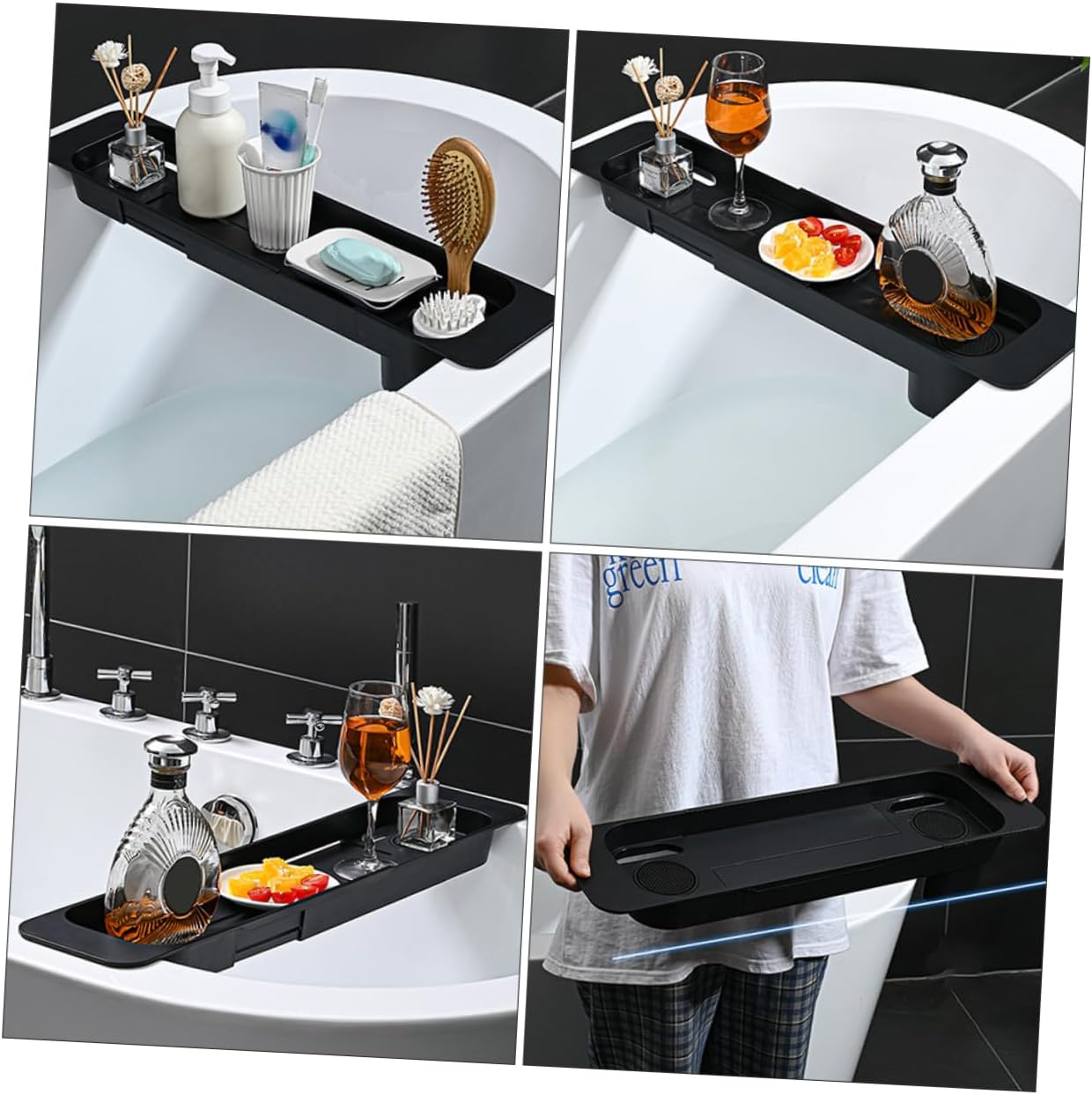 Cabilock 1pc Telescopic Bathtub Shelf Plastic Organizer Tray for Bathing Essentials Storage for Books Tablets and Snacks