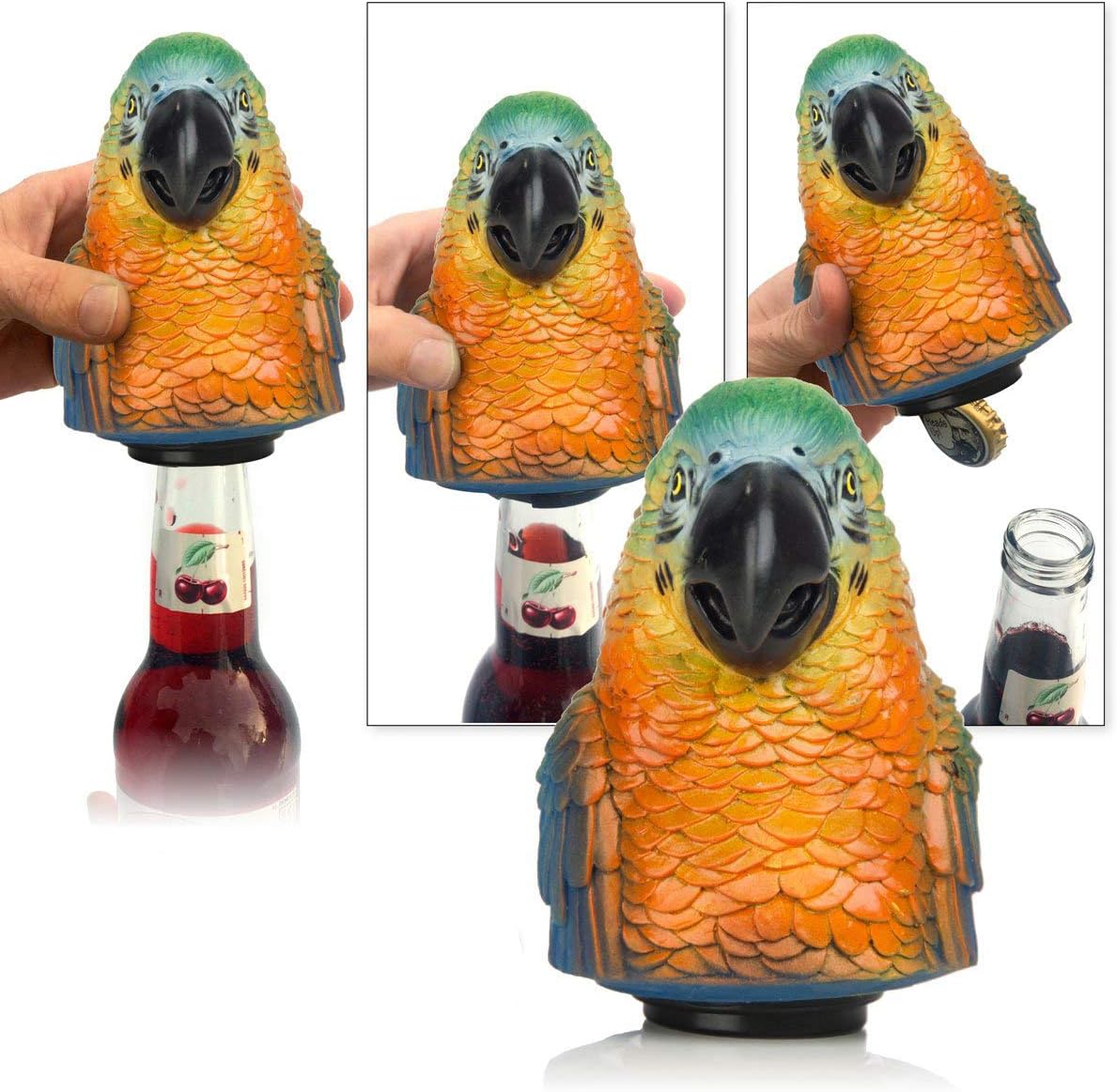 Parrot Head Automatic Push Down Bottle Opener with Magnetic Cap Catcher Bottle Popper