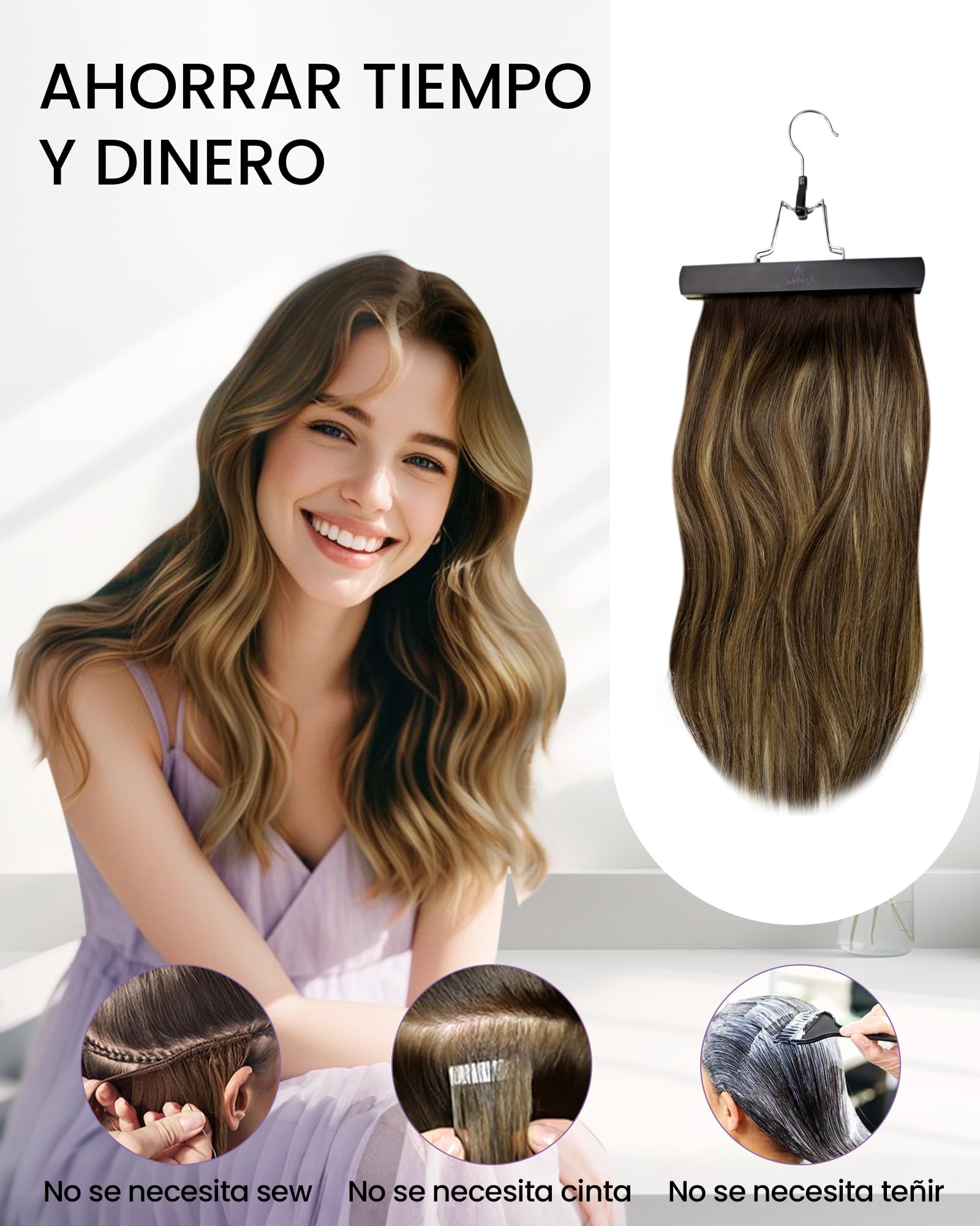 LaaVoo Extensiones de Clip de Pelo Natural Castano Oscuro 70g 5Piezas Extensiones Pelo Natural Humano Clip Marron Oscuro Cabello Recta Recta 30cm Liso #2