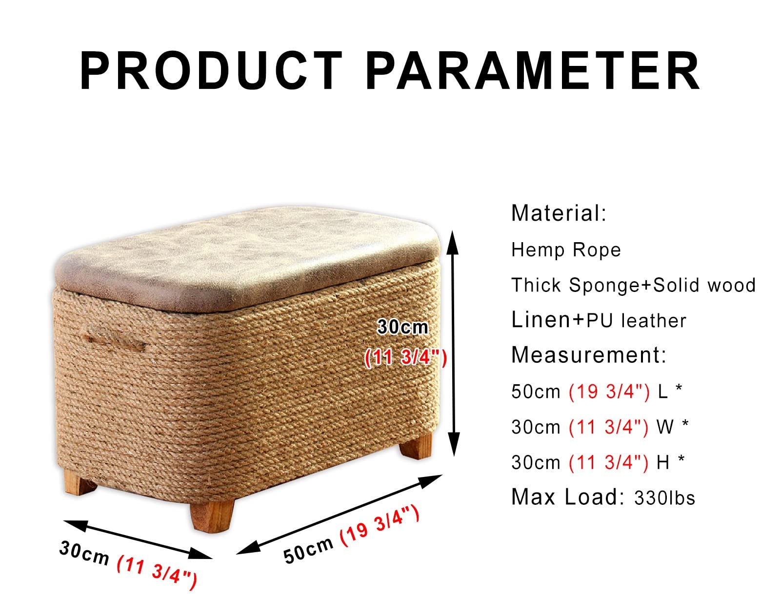C'ESTBON Ottoman Otomana de Almacenamiento con Cuerda de Cáñamo Tejida, Cubo Otomano de Almacenamiento Ecológico, Cubo de Caja De Almacenamiento de Material Natural, Sala de Estar, Entrada