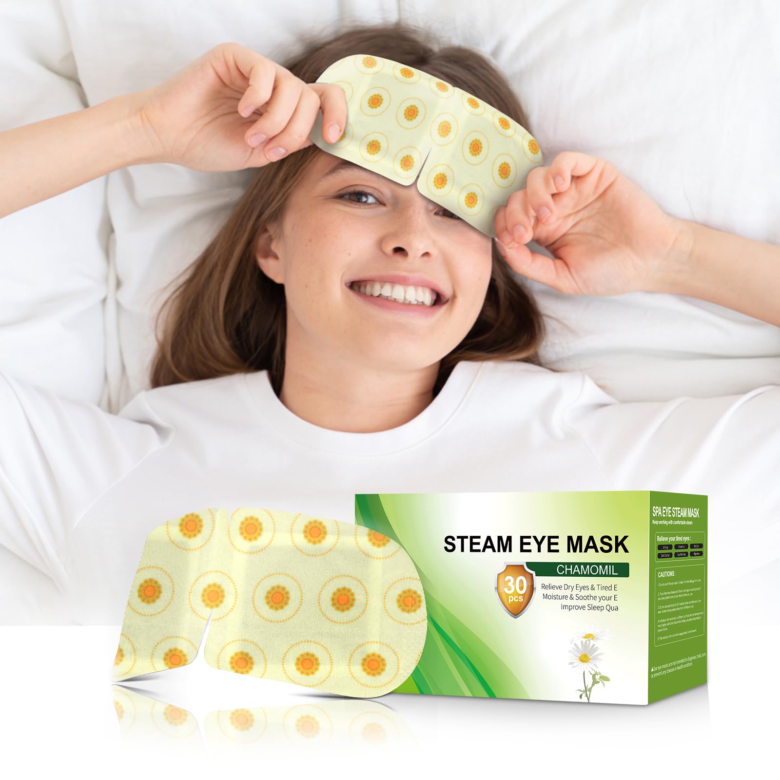 Self Heating Eye Mask for Dark Circles and Puffiness Soothing Headache Relief, Steam Eye Masks for Sleeping,Puffy Eyes,Travel Essentials,Bedroom Accessories (Camomile-30PCS)