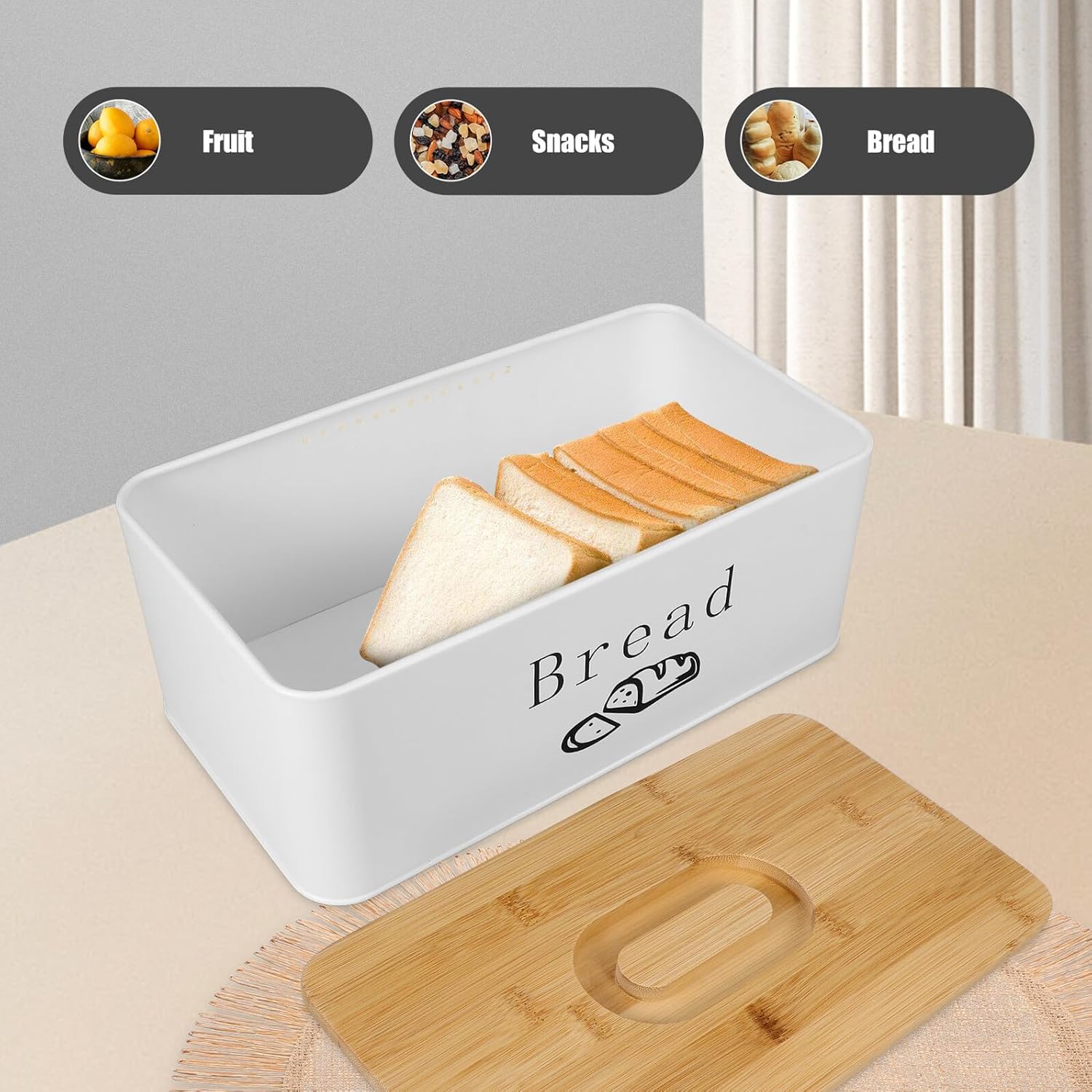 DOITOOL Bread Bin with Custom Groove Lid Carbon Steel Kitchen Bread Box for Countertop Storage Suitable for Home and Shop Use