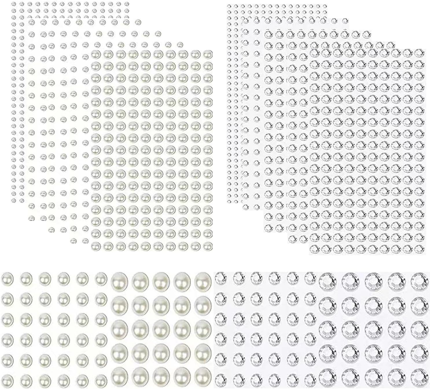 2032pcs Self Adhesive Hair Gems and Hair Pearls, Face Pearls and Jewels Stickers for Makeup, Crafts, Hair Face DIY Decor Art Crafts Home Decor Scrapbooking Embellishment, 3mm/4mm/5mm/6mm/8mm/10mm/12mm - Amazon product rated Grade C