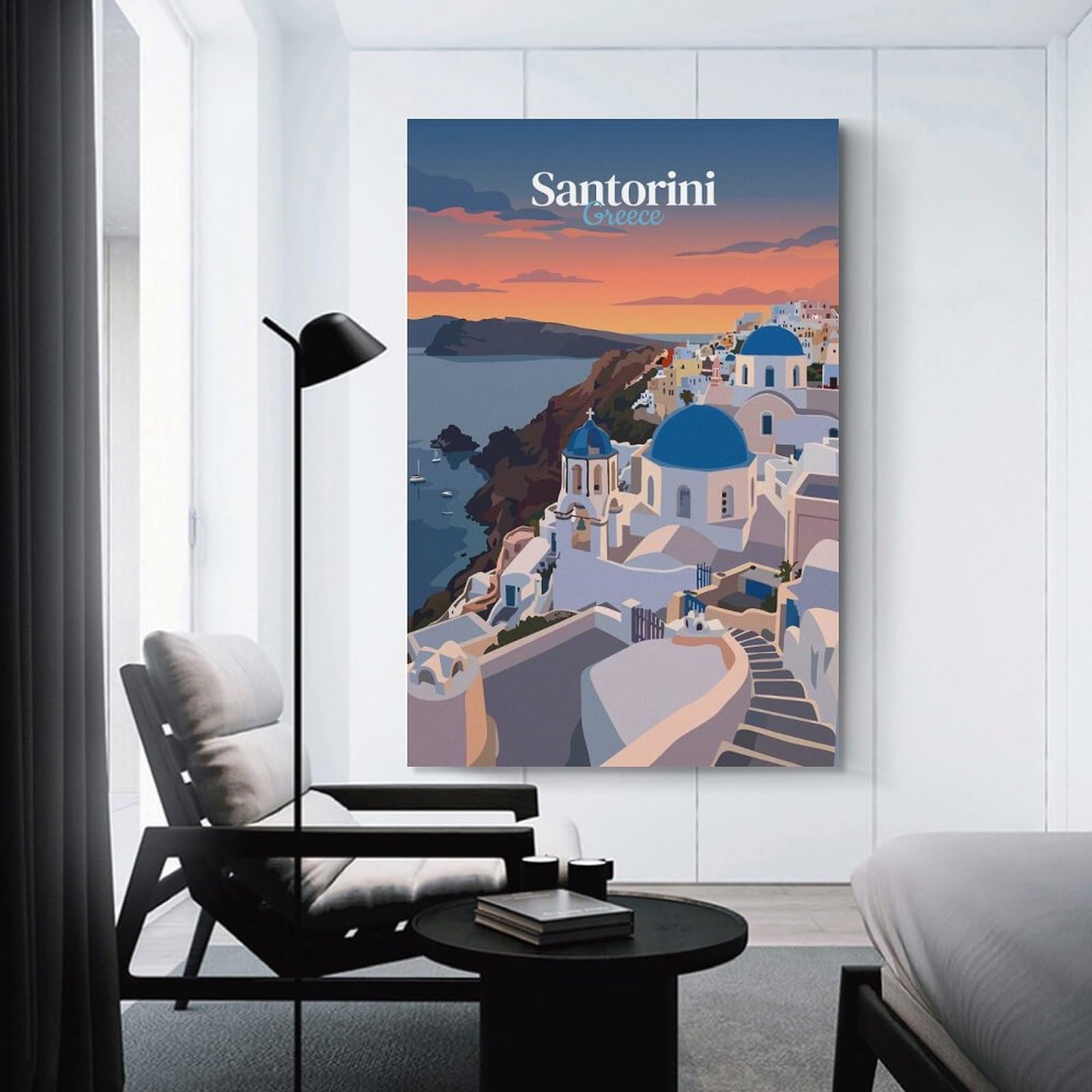 Junmoney Santorini Greece Travel (4) Hanging Wall Art, 24x36inch(60x90cm), for New Homes, Bedrooms Or Workspaces, Thoughtful Wall Decor for Art Lovers