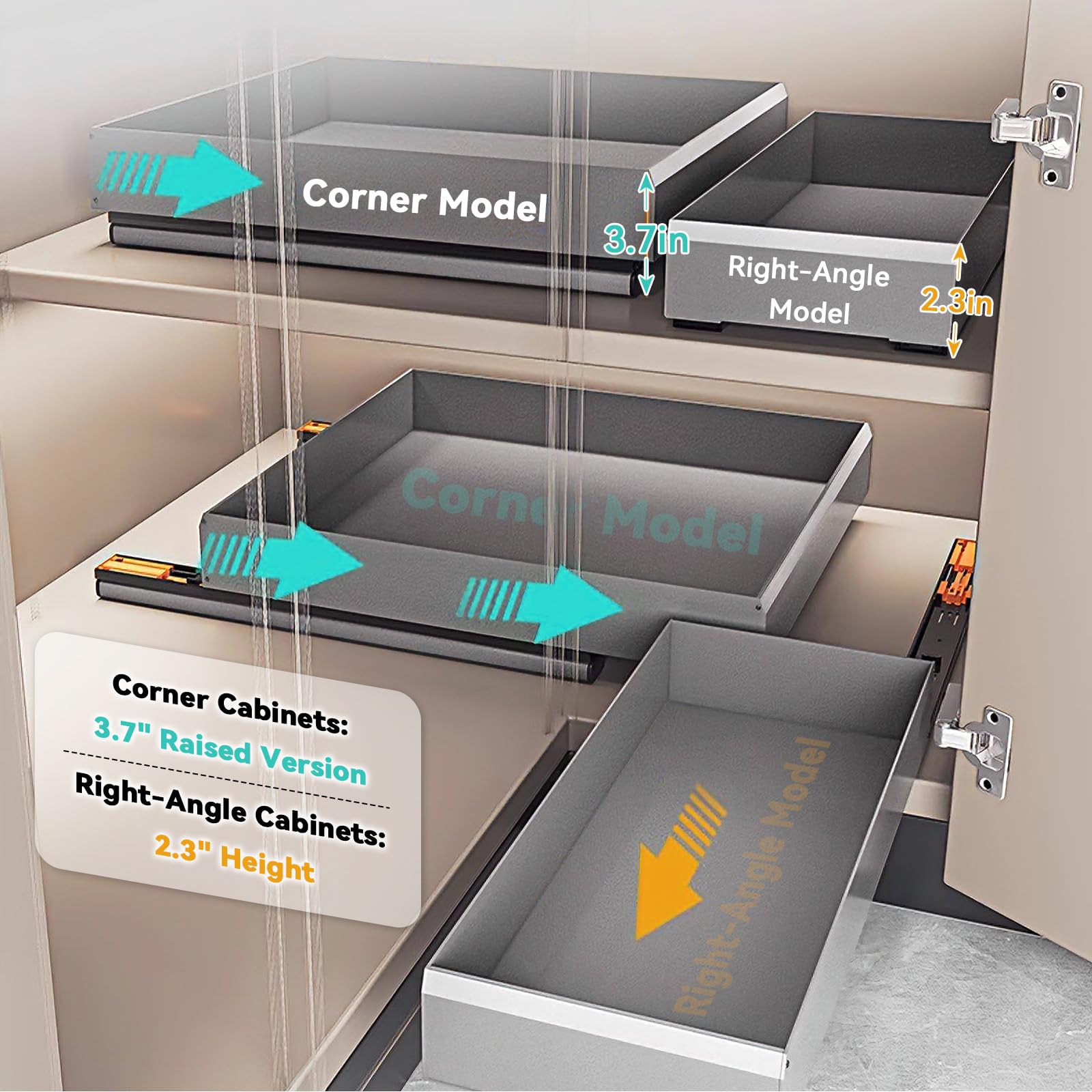 Meuble d'angle coulissant en aluminium pour cuisine - Solution de rangement pour casseroles et poêles - Optimise l'espace de rangement