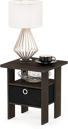 Furinno Andrey - Mesa auxiliar mesa de arrime mesita de noche mesita de luz con cajón contenedor color marrón oscuronegro