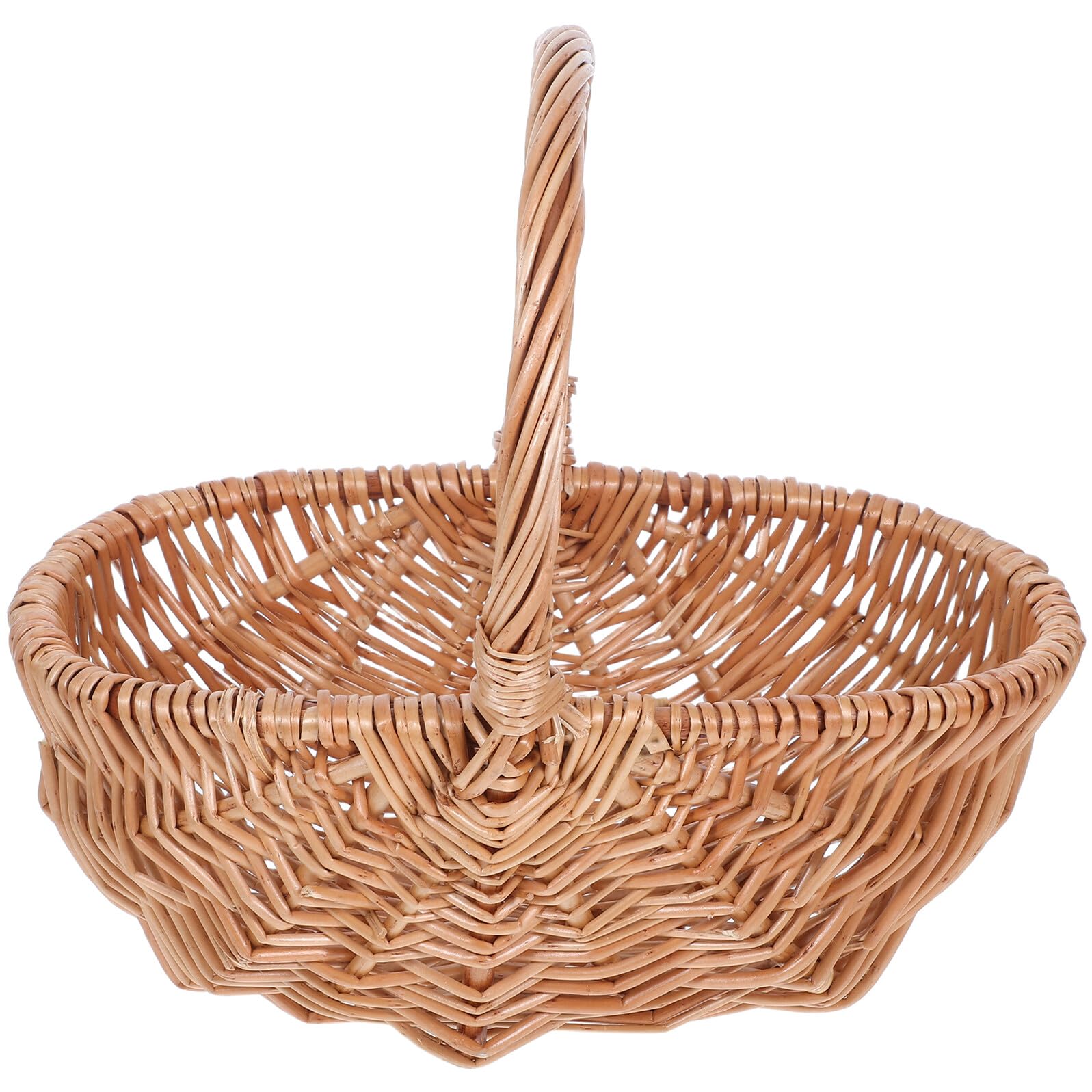 Housoutil Cesta Tejida a Mano de Mimbre Natural Pequeña Ovalada con Asa Cesta para Recoger Huevos y Frutas Portátil para Jardín y Actividades al Aire Libre
