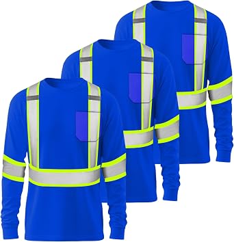 Hi Vis Heavy Duty Mens Long Sleeve Reflective Safety T Shirts Bulk for Work Warehouse Construction Class 3
