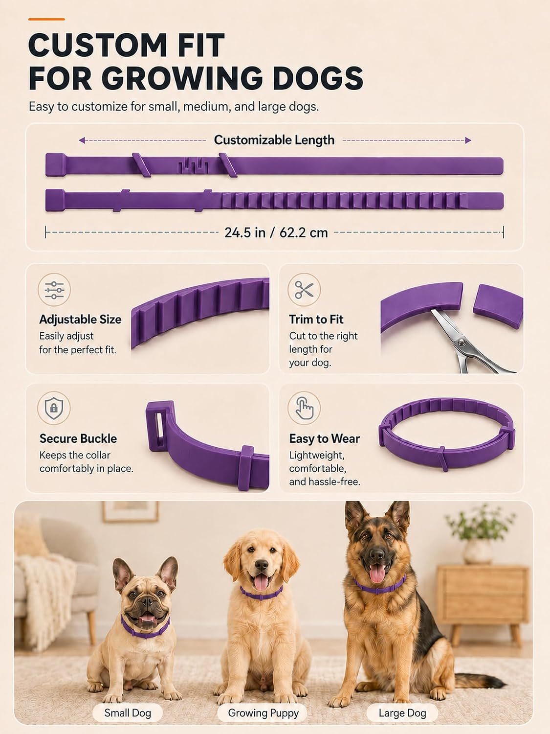 Booklov Calming Collar for Dogs - Separation Anxiety Stress Relief, Purple image 5