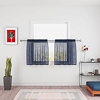 Vista 54 de UPOPO Paneles de Cortina Beige Pequeños Cortinas Transparentes de Gasa de 16 Pulgadas de Largo Cortinas de Cocina de Voile con Textura de Lino